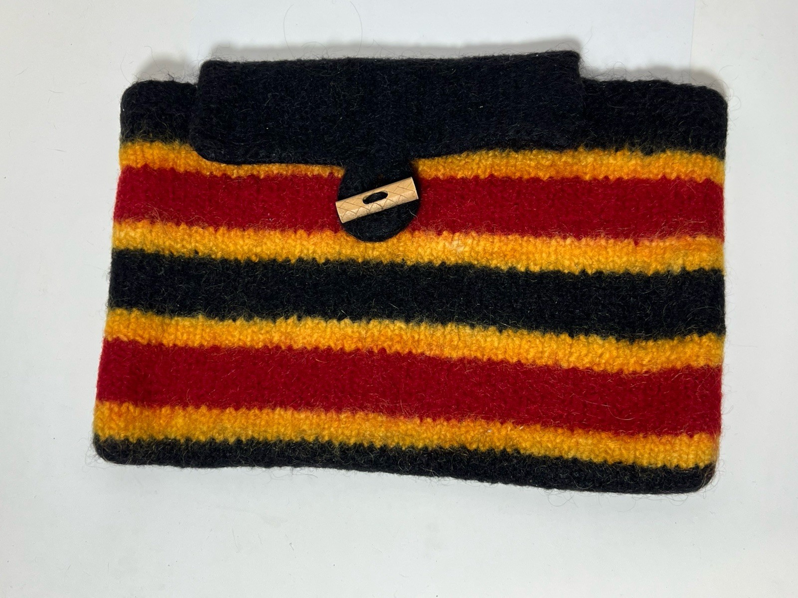 Hand Felted Wool Hand Knit Colorful Laptop Tablet Case Black Yellow Red 12x8 NEW