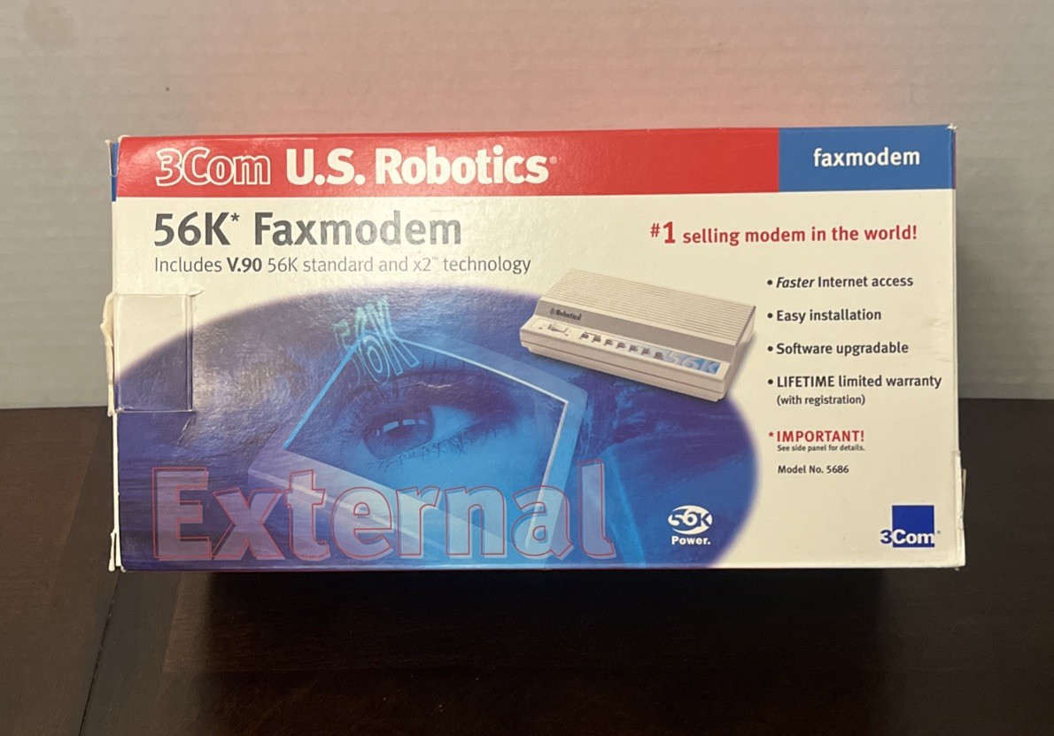 Vintage 1998 3COM US Robotics Model 5686 56K Faxmodem V.90 External - No Tested