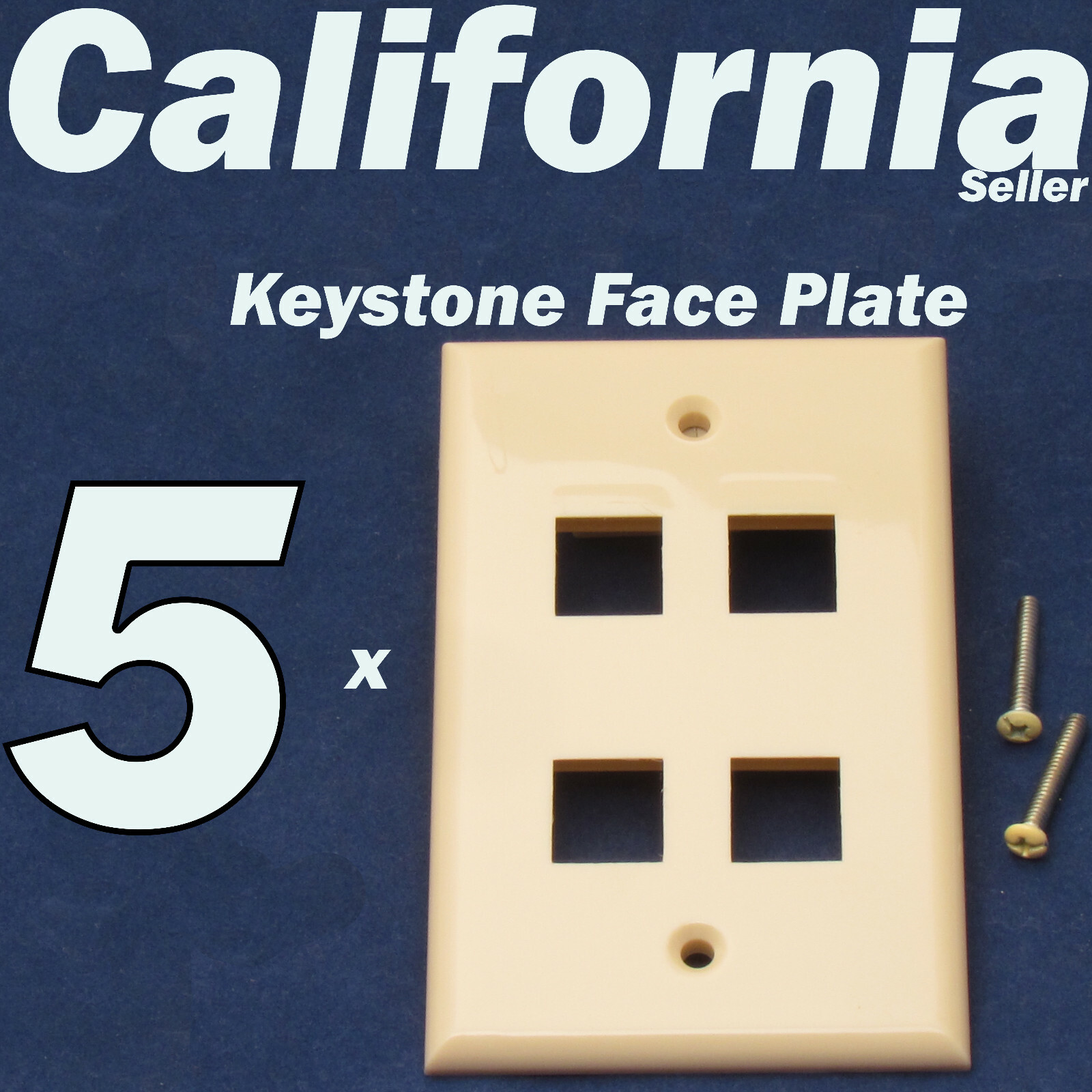 5 X Faceplate 4 Port Keystone Jack RJ45 CAT5 CAT5e CAT6 Network Wall Plate Ivory