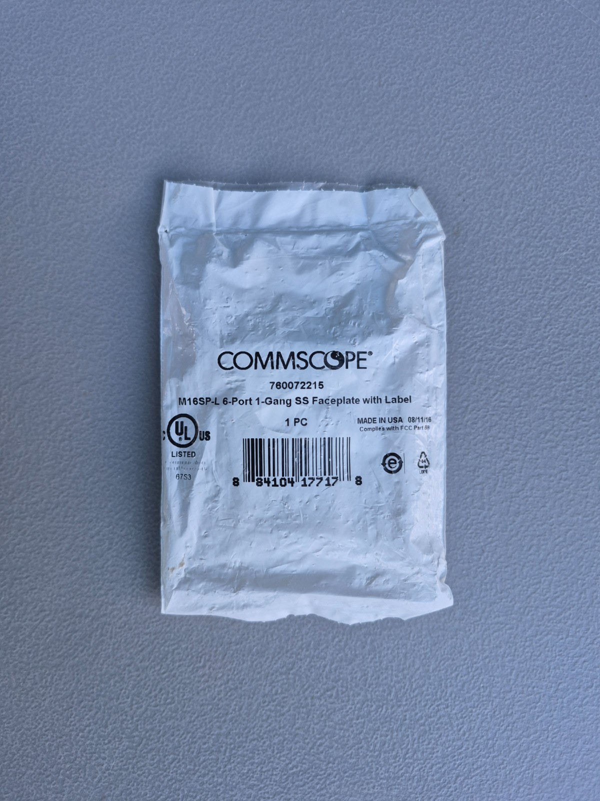 BRAND NEW COMMSCOPE M16SP-L 6-Port 1-Gang / 760072215 Stainless Faceplate 6 Port