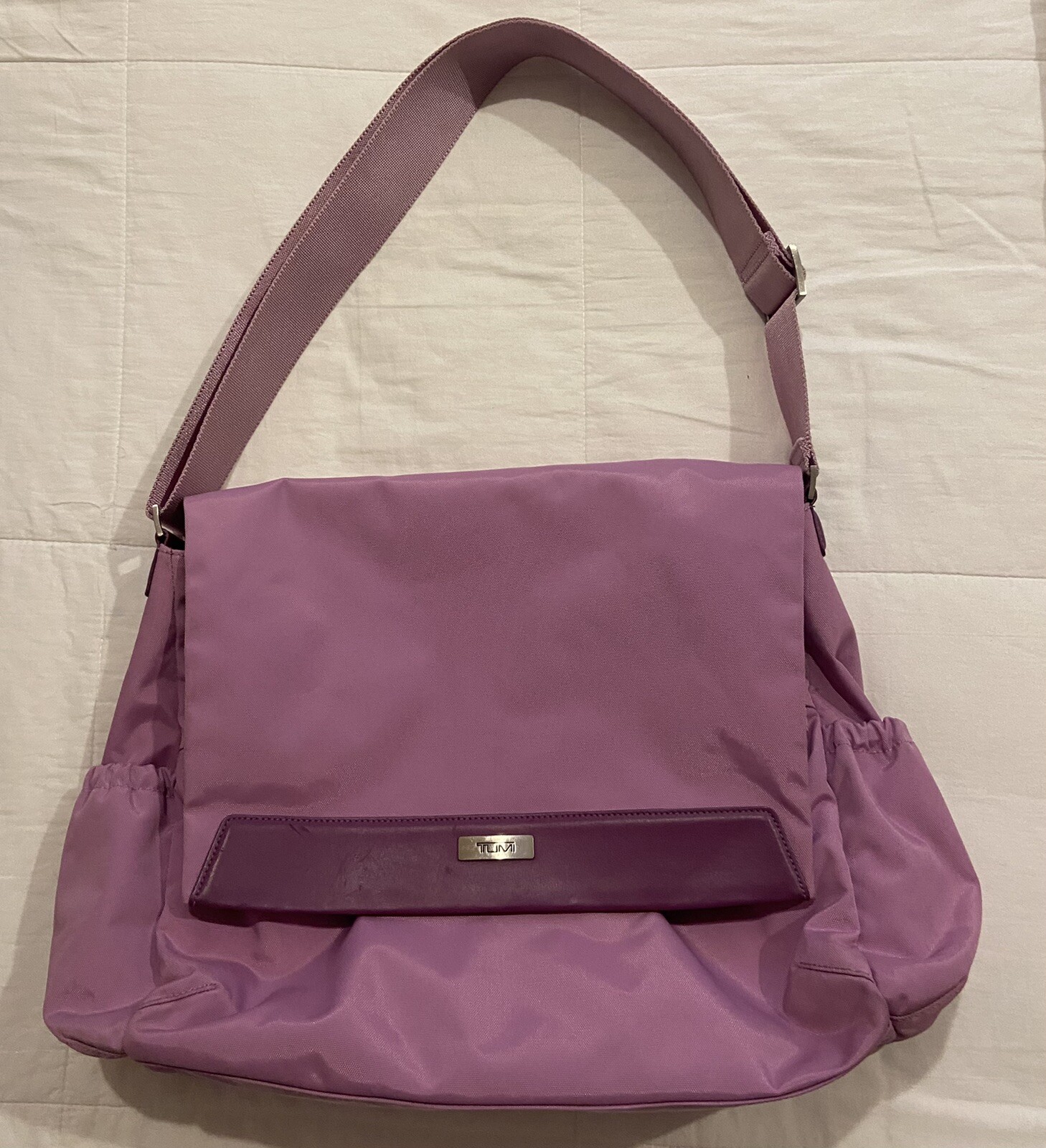 TUMI Nylon Pink Messenger Computer Work Bag Adjustable Strap