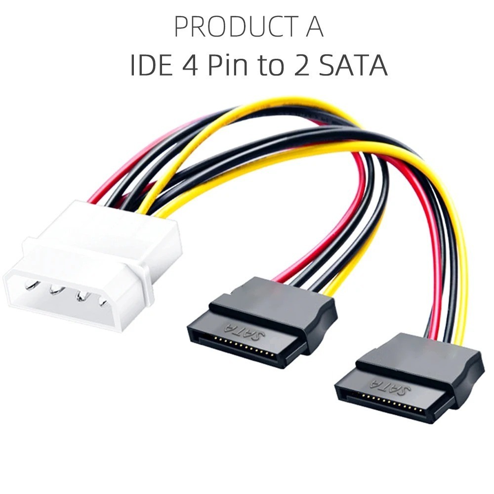 IDE Molex 4 Pin to 2 SATA Power Splitter Cable for HDD SSD Hard Drive