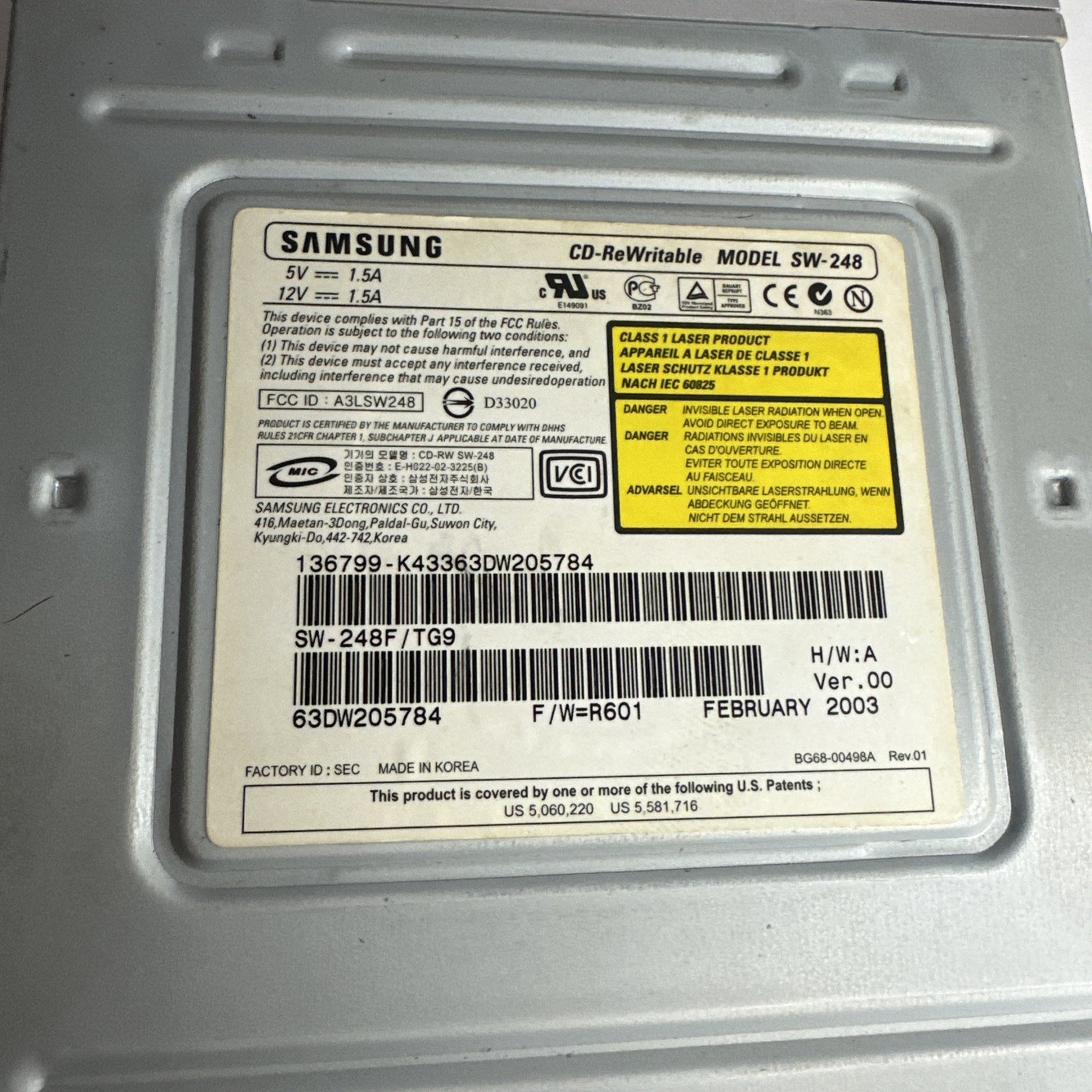 SAMSUNG SW-248 INTERNAL CD-RW DRIVE 48X/24X/48X IDE for emachines desktop