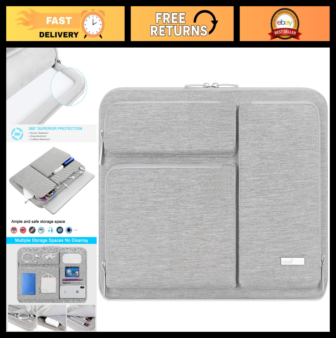 360° Protective Laptop Sleeve Case for 13" MacBook Air & Neo - Gray, Waterproof,
