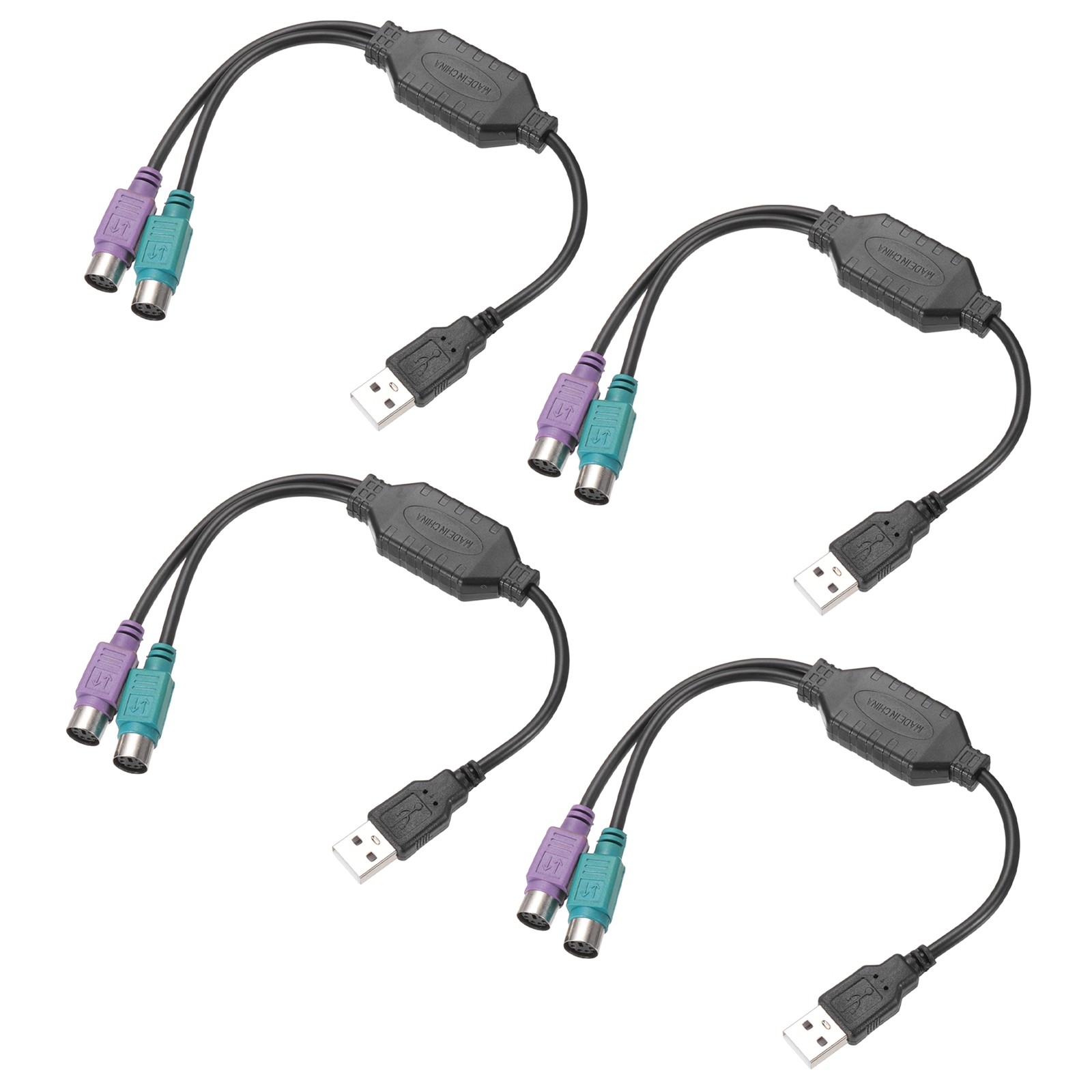 4Pack USB to PS/2 Adapter Cable 6P 1FT Female to USB for PC Keyboard Mouse,Black