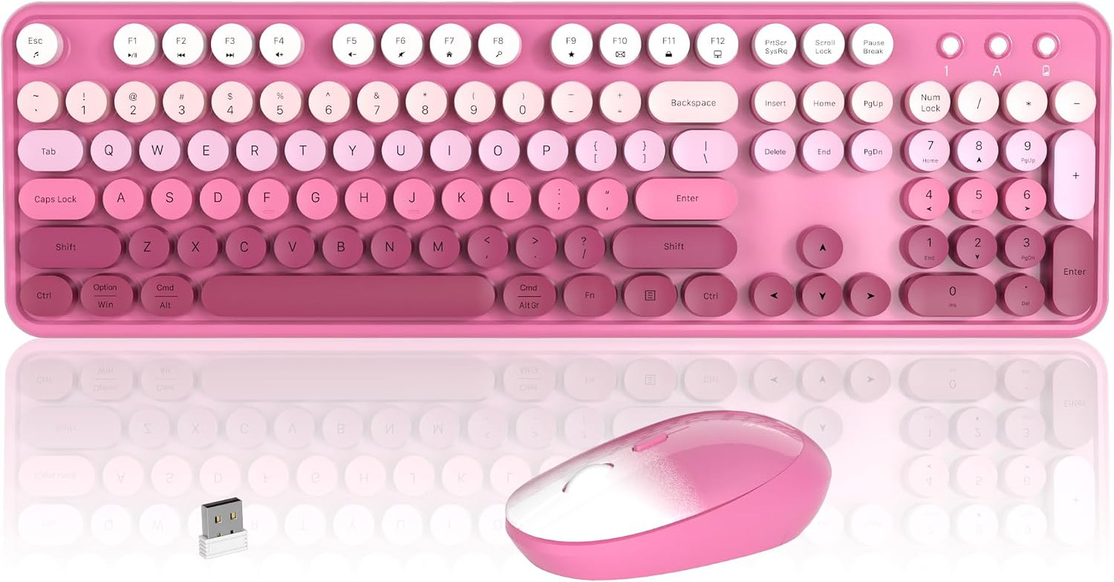 Wireless Keyboard and Mouse Combo Colorful Pink Gradient Retro Typing Office