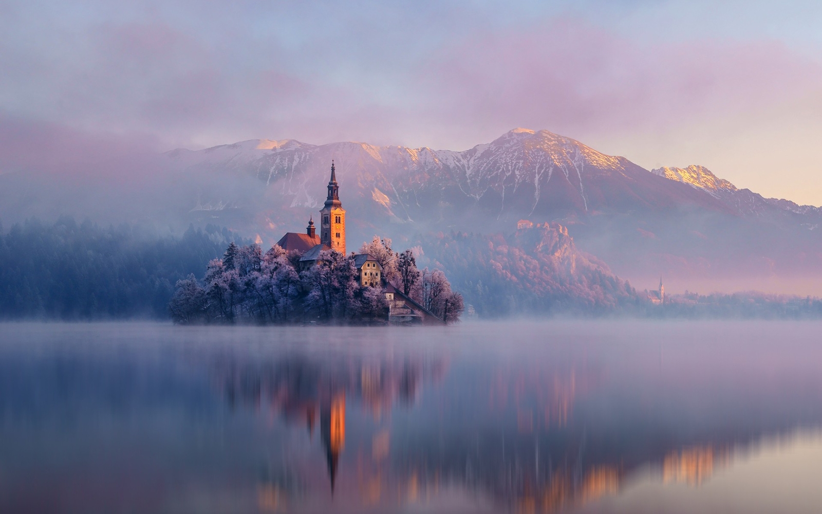 Landscape castle lake mountains slovenia bled island Custom Gaming Mat Desk