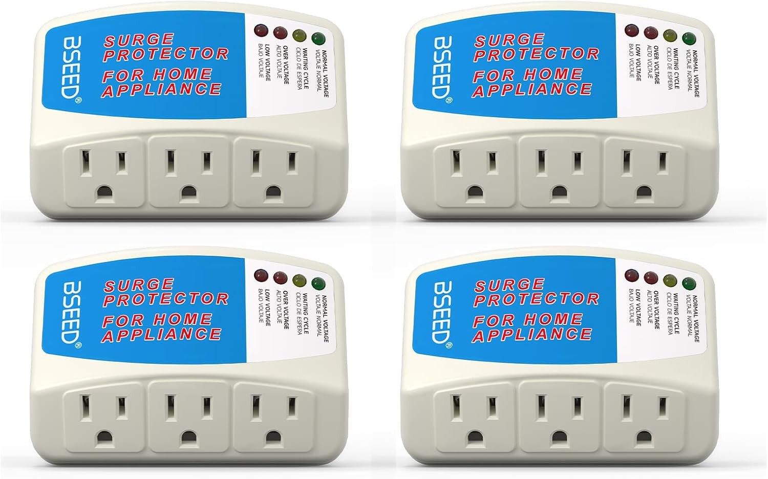 Home Appliance Surge Protector, 3-Outlet Surge Protector, 125V, 1875W, 4-Pack