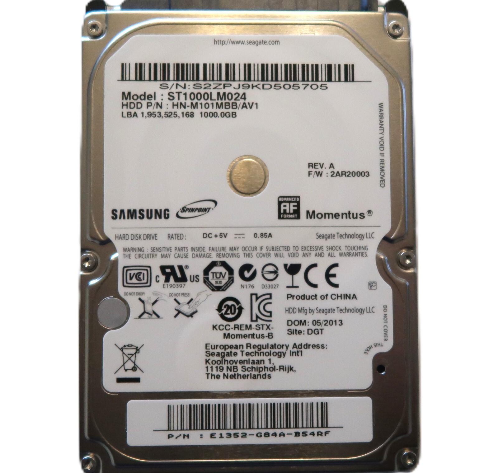 Samsung ST1000LM024 HN-M101MBB/AV1 2AR20003 (S2ZP) E1352-G84A 2.5" 1TB 05/2013