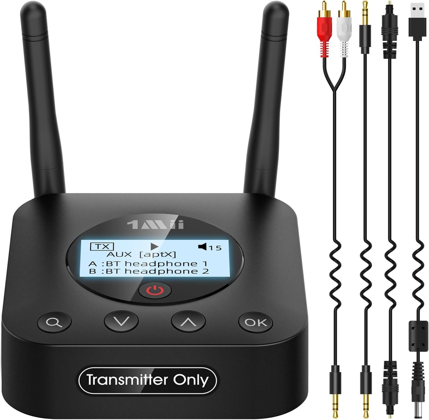 1Mii B06TX+ Long Range Bluetooth 5.2 Transmitter for TV/PC/Projector to 2 Wirele
