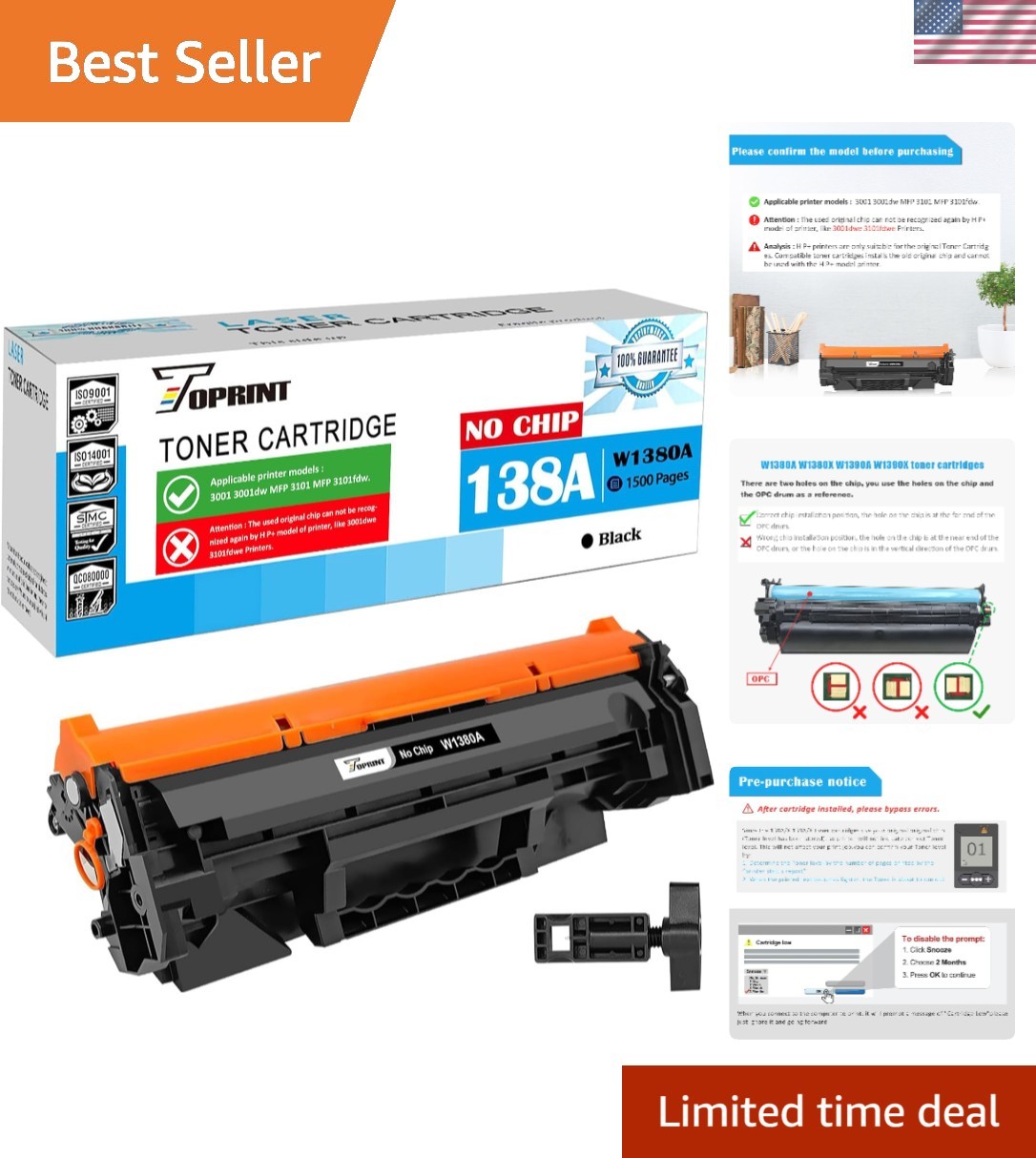 Affordable NO CHIP 138A W1380A Toner Cartridge for HP LaserJet Pro 1500 Pages