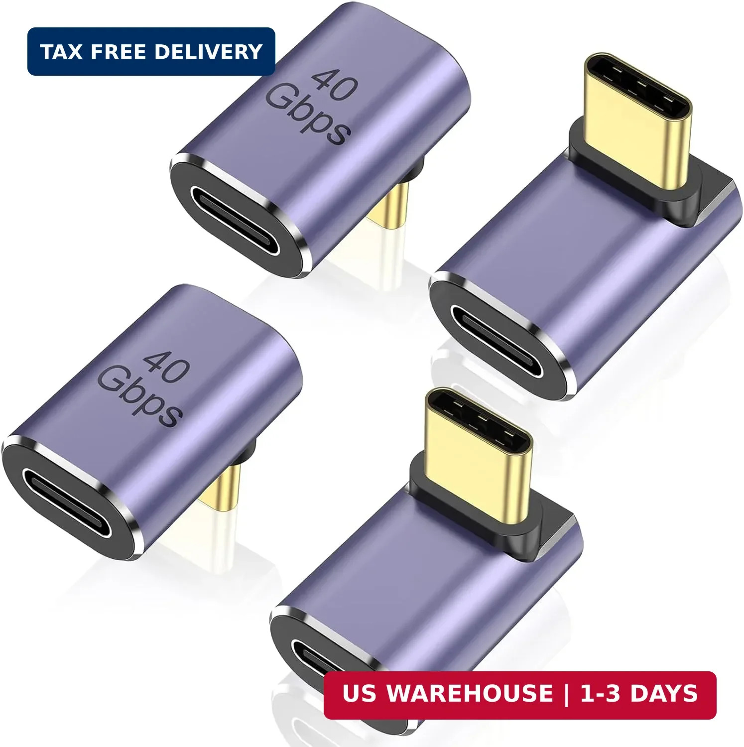 4 Pack 90 Degree USB-C Male to Female Adapter, Right Angle 100W Type-C Adapter E