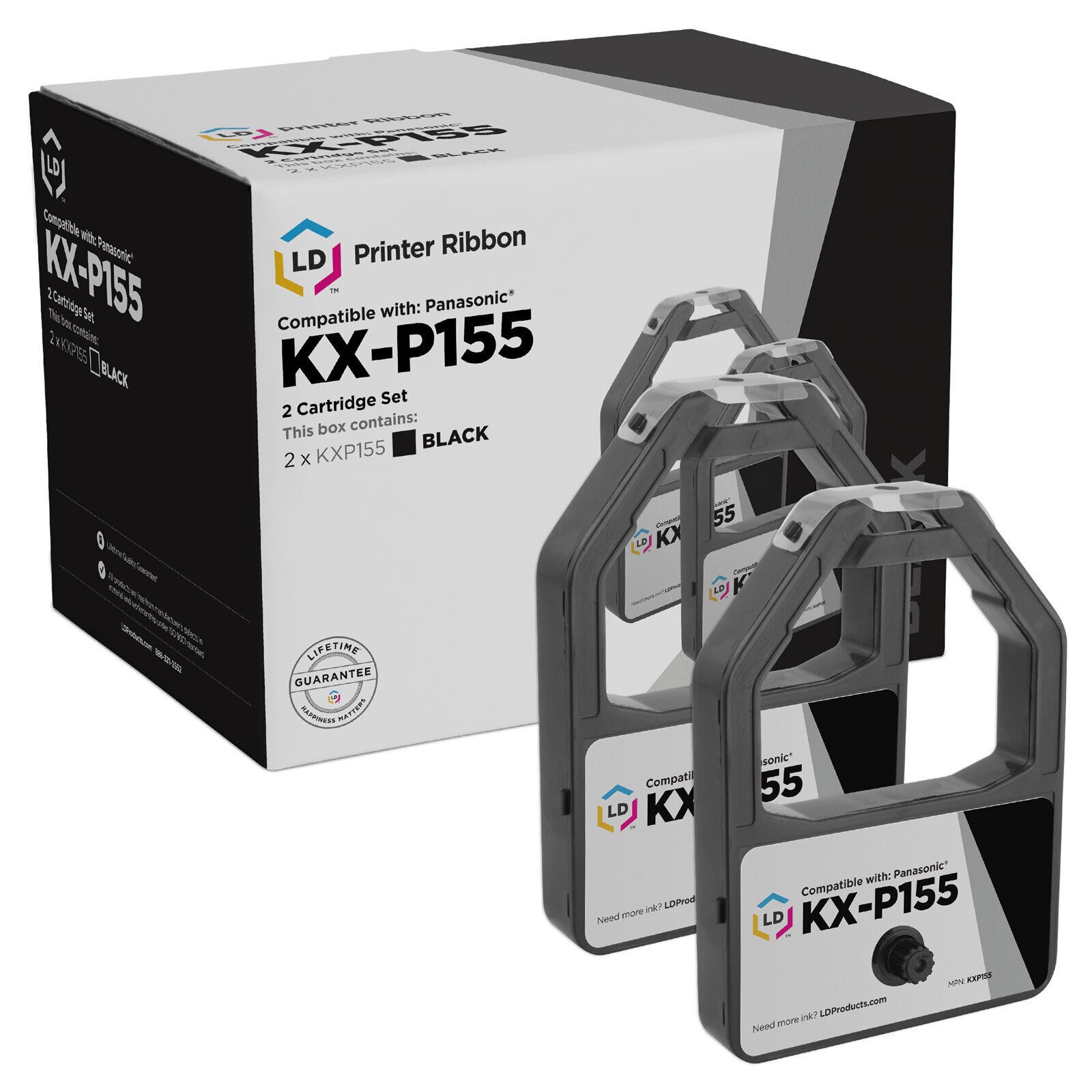 LD Compatible Panasonic KX-P155 Set of 2 Black Ribbon Cartridge KX-P1624 KXP1654
