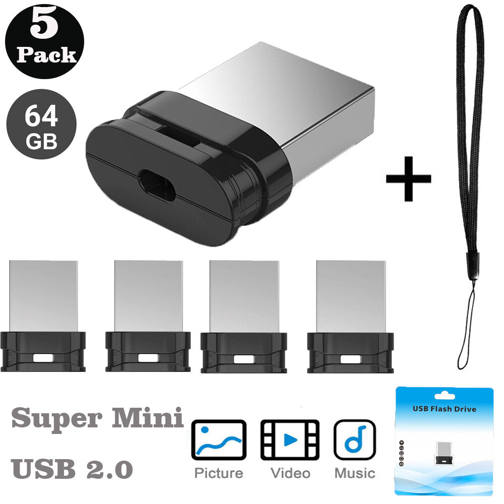 5PCS 64GB Mini USB 2.0  Flash Pen Drive U Disks Memory Stick Drive with Lanyard