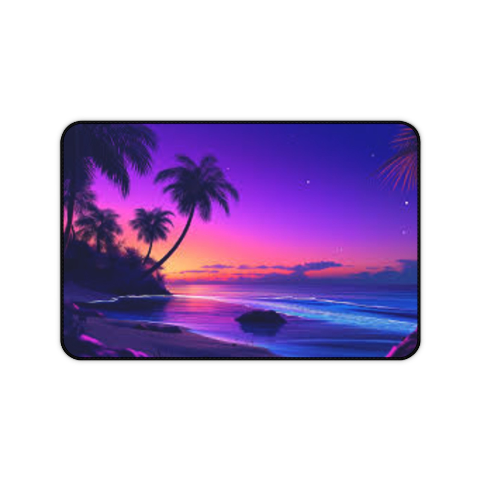 Neon Tropical Beach Desk Mat | Sunset Palm Seascape Mousepad