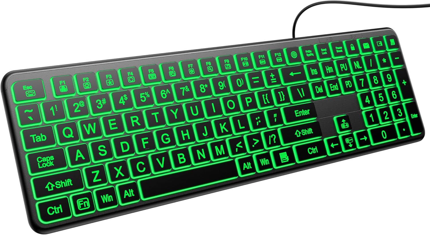 Large Print Light up Keyboard, USB Silent Wired Keyboard
