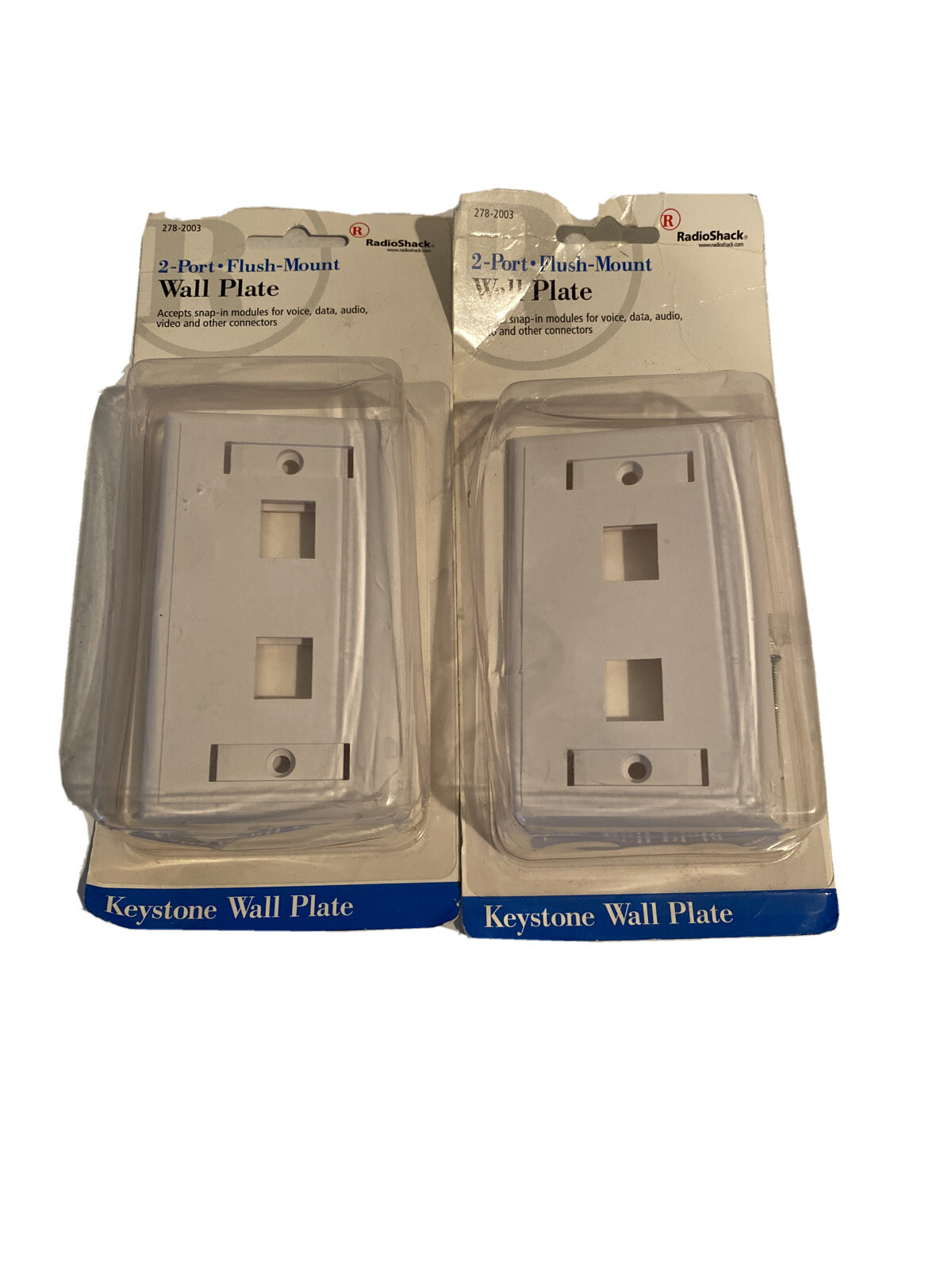 Two RadioShack 2-Port Flush-Mount Wall Plate White Model # 278-2003
