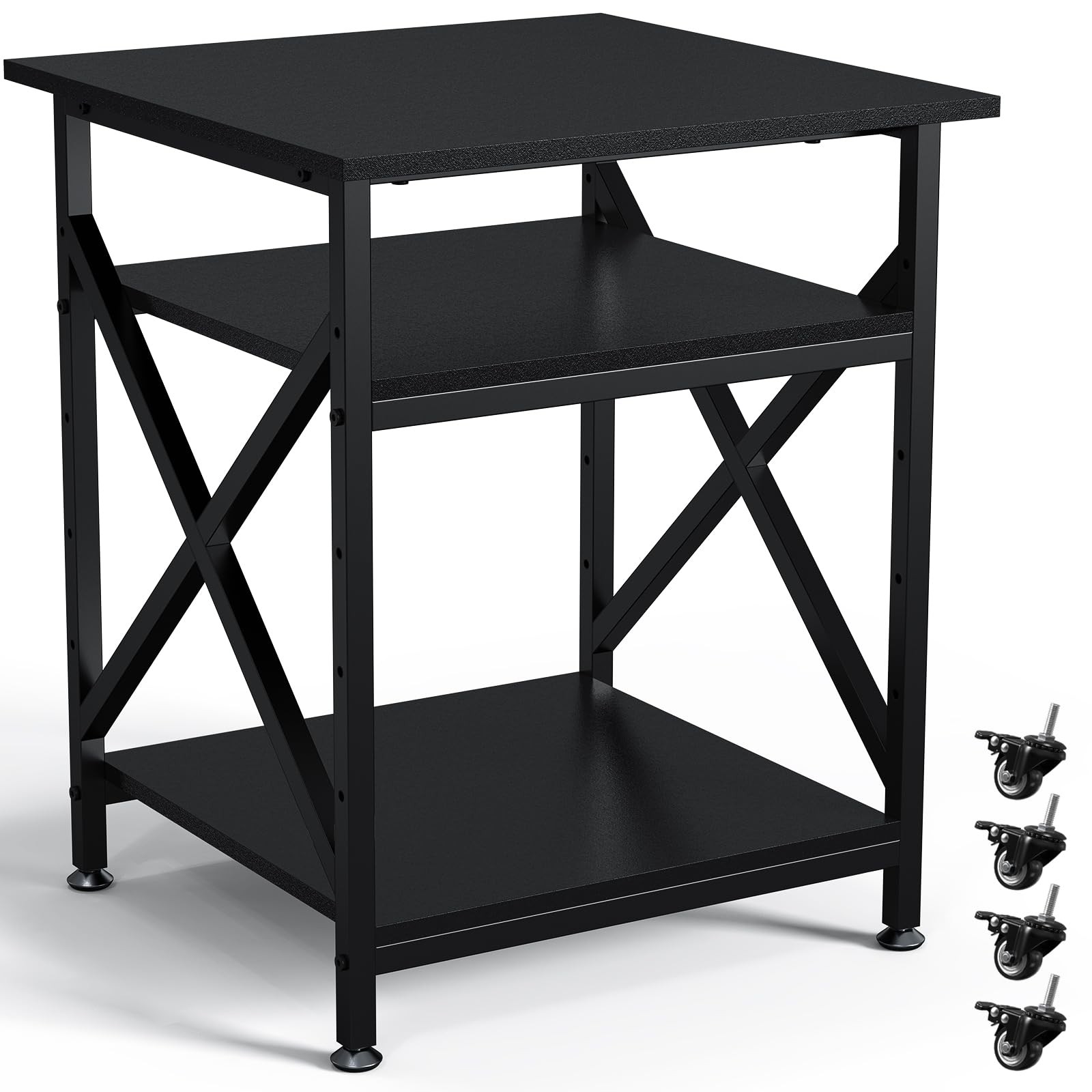 3 Tier Printer Stand, Large 23.6"x23.6" Printer Table with Wheels