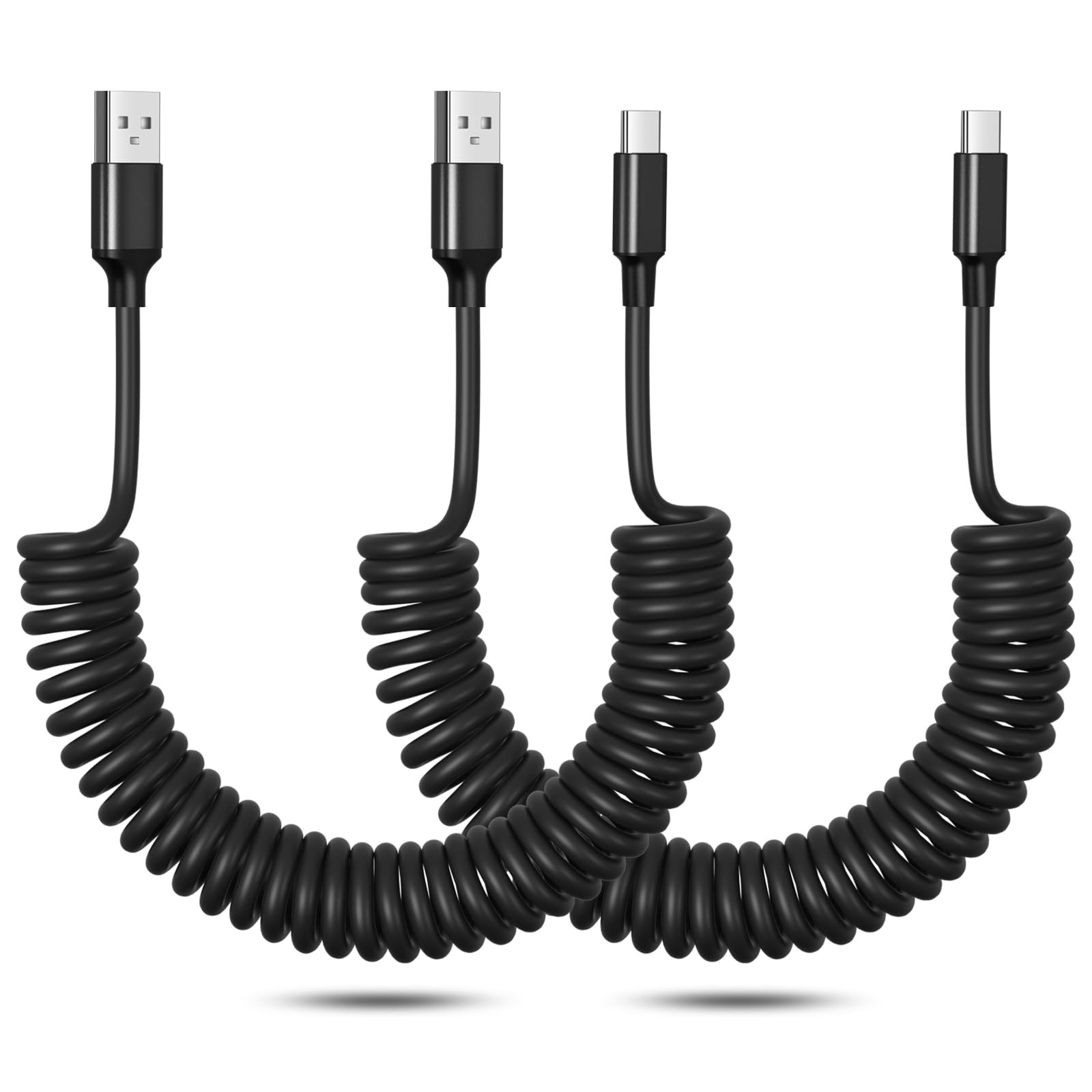 Coiled USB A to C Cable, OKRAY 2Pack Type C Car Charger Cord 3FT - 
