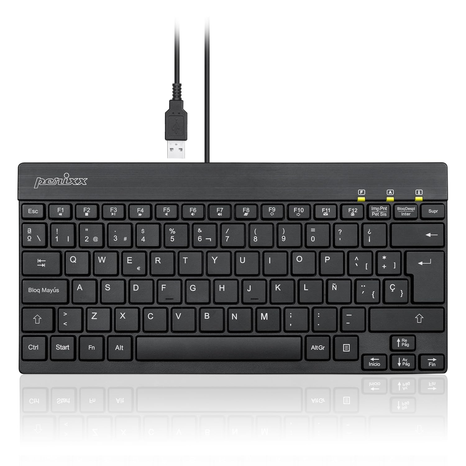 Perixx PERIBOARD426ES Black Mini USB Wired Keyboard QWERTY Spanish ES