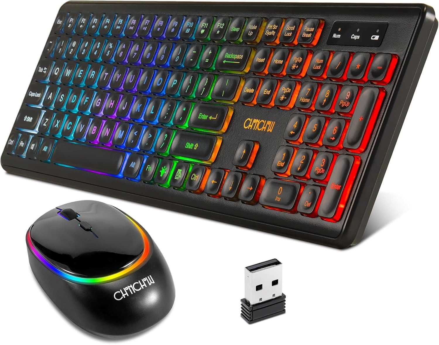 Wireless Keyboard and Mouse  Rechargeable LED Combo RGB Backlit Keypad Silent US