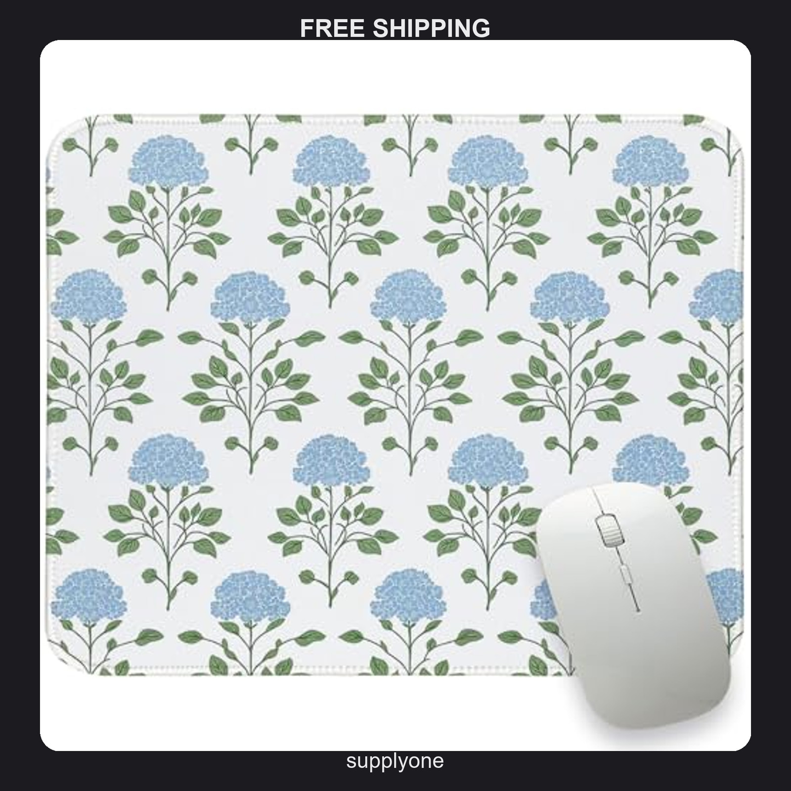Hydrangea Floral Mouse Pad, 11.8 x 9.8 Inch Non-Slip Rubber Desk Mat
