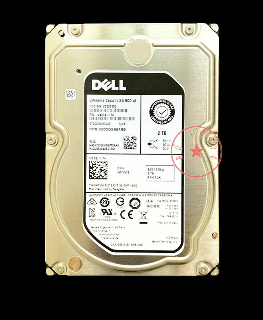 Compatible Dell 0K7VW5 ST2000NM0045 2T 3.5 7.2K SAS 12Gb server hard drive