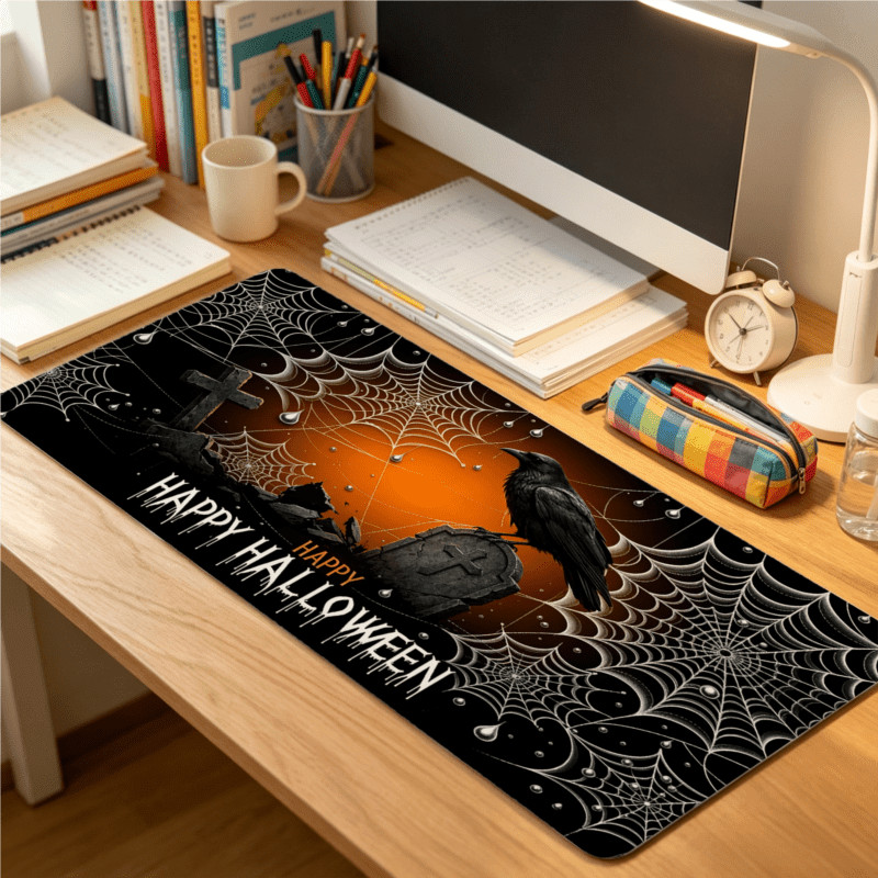 1pc Non-Woven Black Raven Tombstone Web Mousepad, Suitable for Computer Desk H