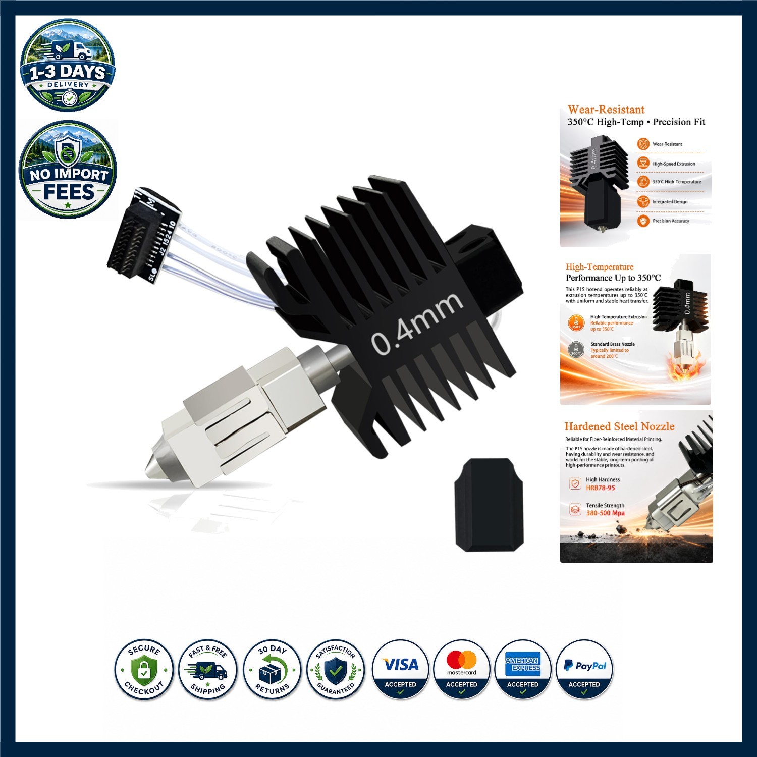 0.4MM High Speed, Leak-Proof Hotend for P1S/P1P - Compatible with Any Filament