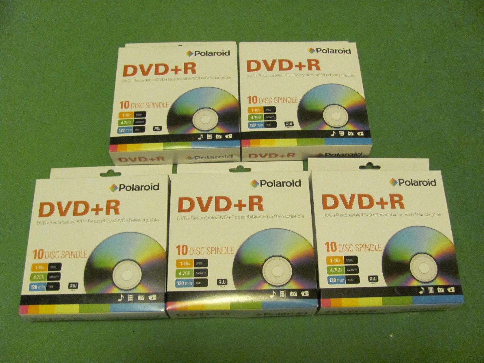 50 Polaroid DVD-R Recordable 16X 4.7 GB Discs (5x 10-Disc Spindles).