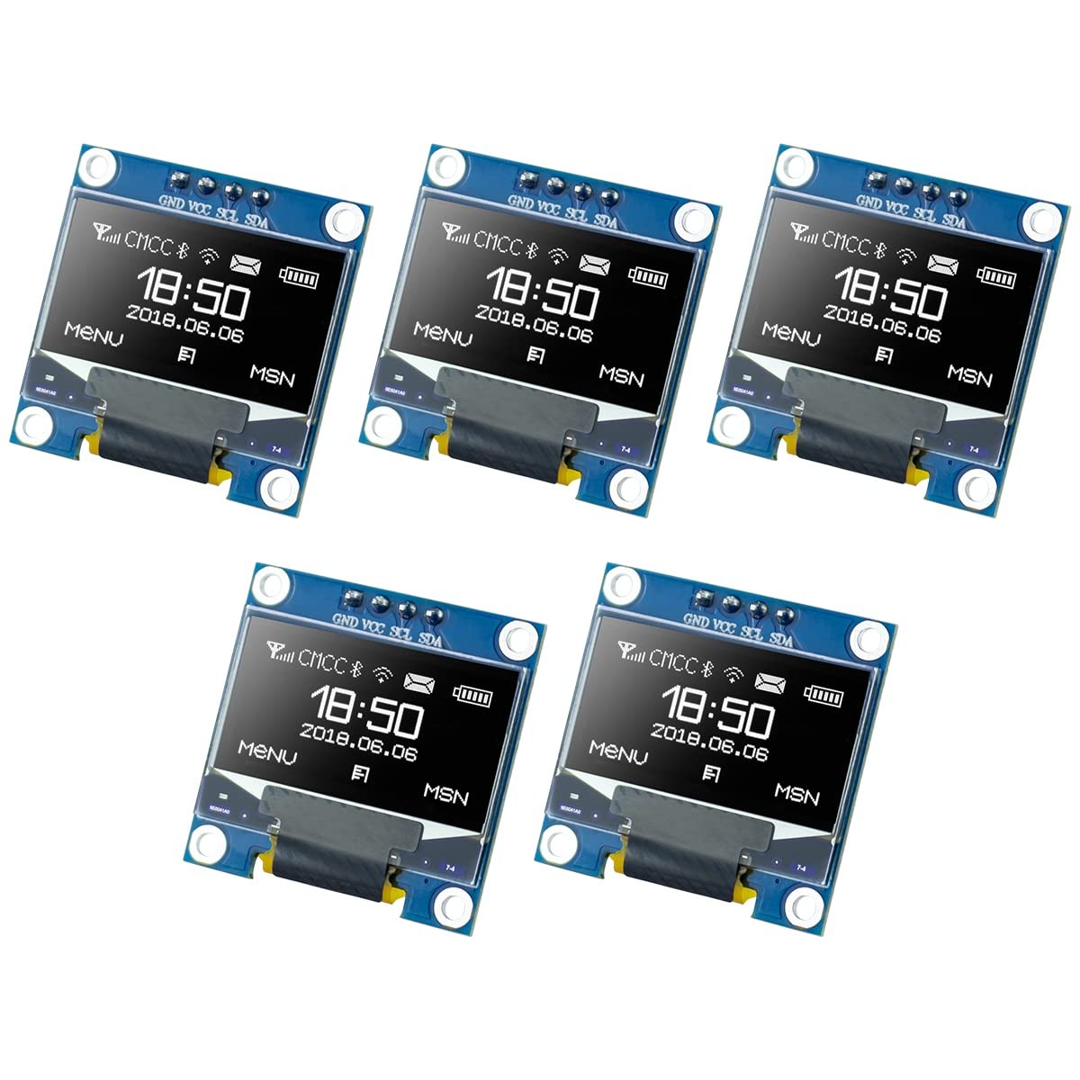 5 Pcs 0.96 Inch OLED I2C IIC Display Module 12864 128x64 Pixel SSD1306 Mini -...