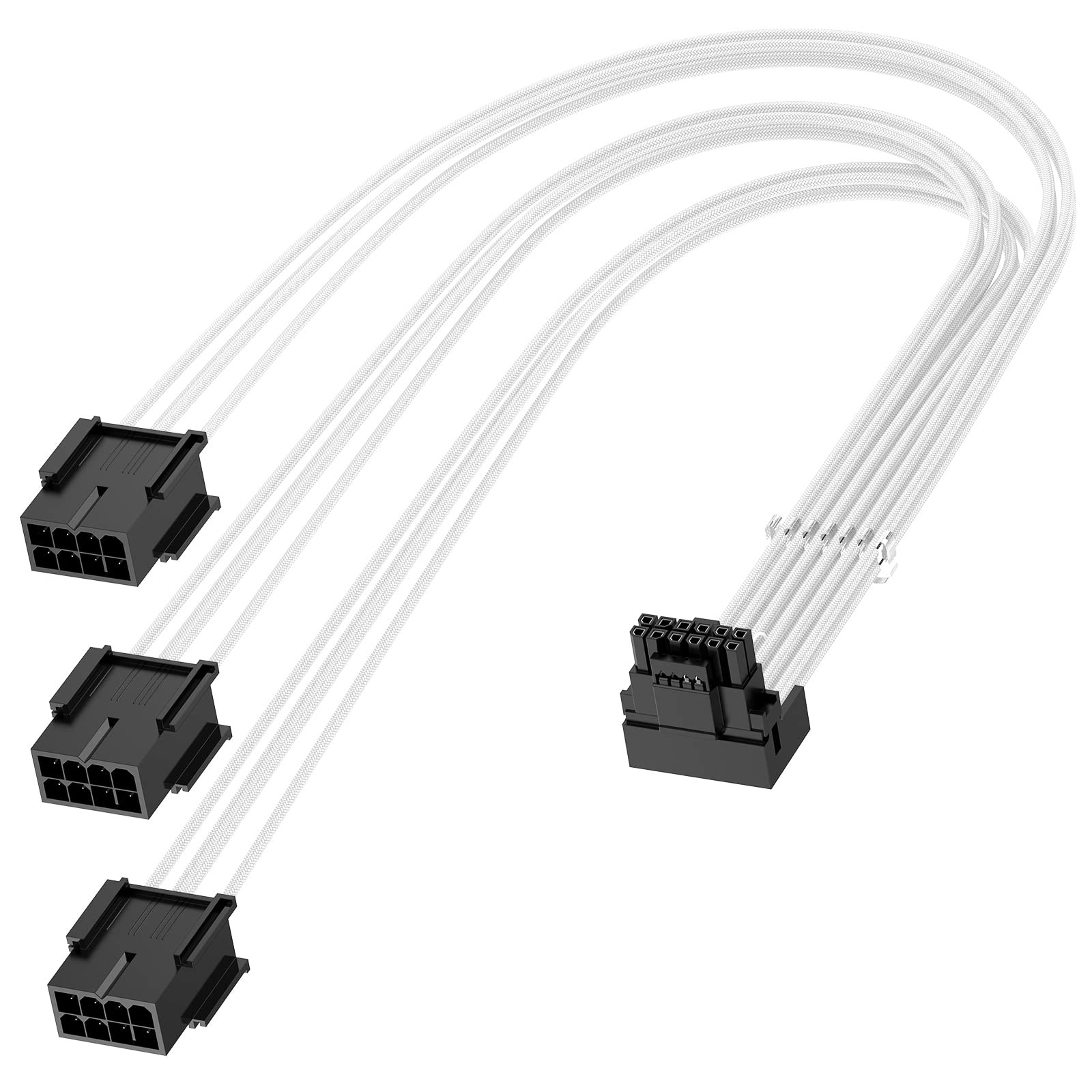 90 Degree 16Pin GPU Power Cable PCIE 5.0 To 3X8Pin Right Angled White 13 Inch