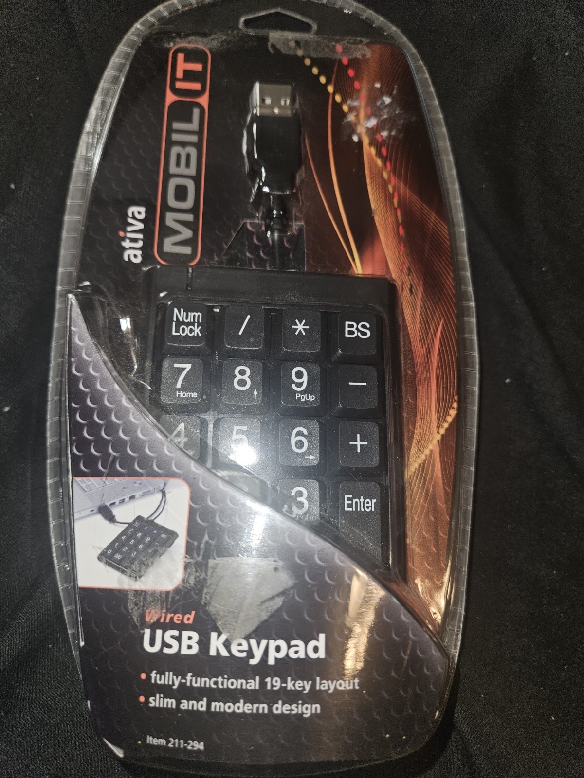 Ativa Mobil IT Wired USB 19-Key Slim Keypad QWERTY Black 211-294