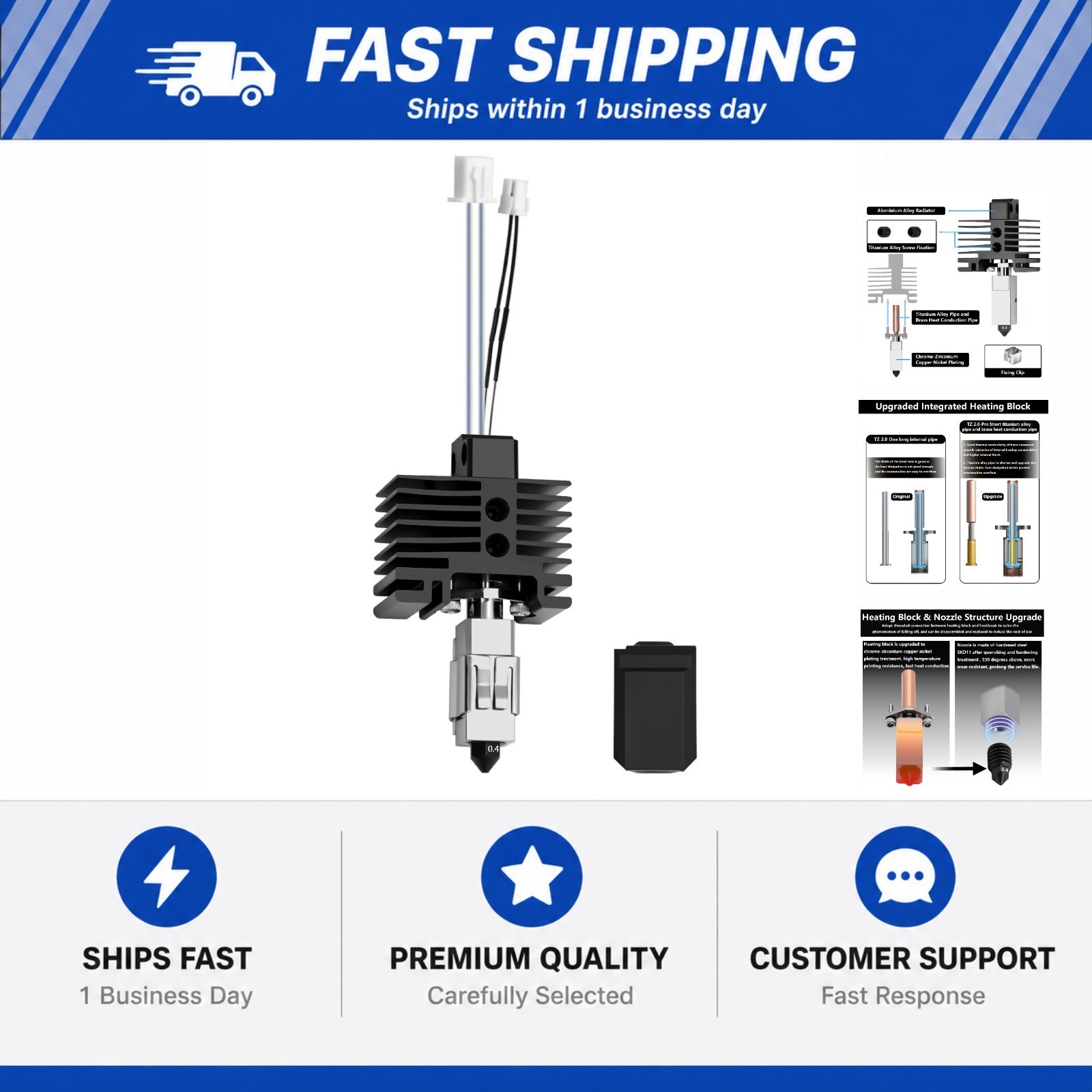 TZ2.0 Pro 0.4MM Hotend for Bambu Lab X1/X1C, Heat Block Structure Upgrade