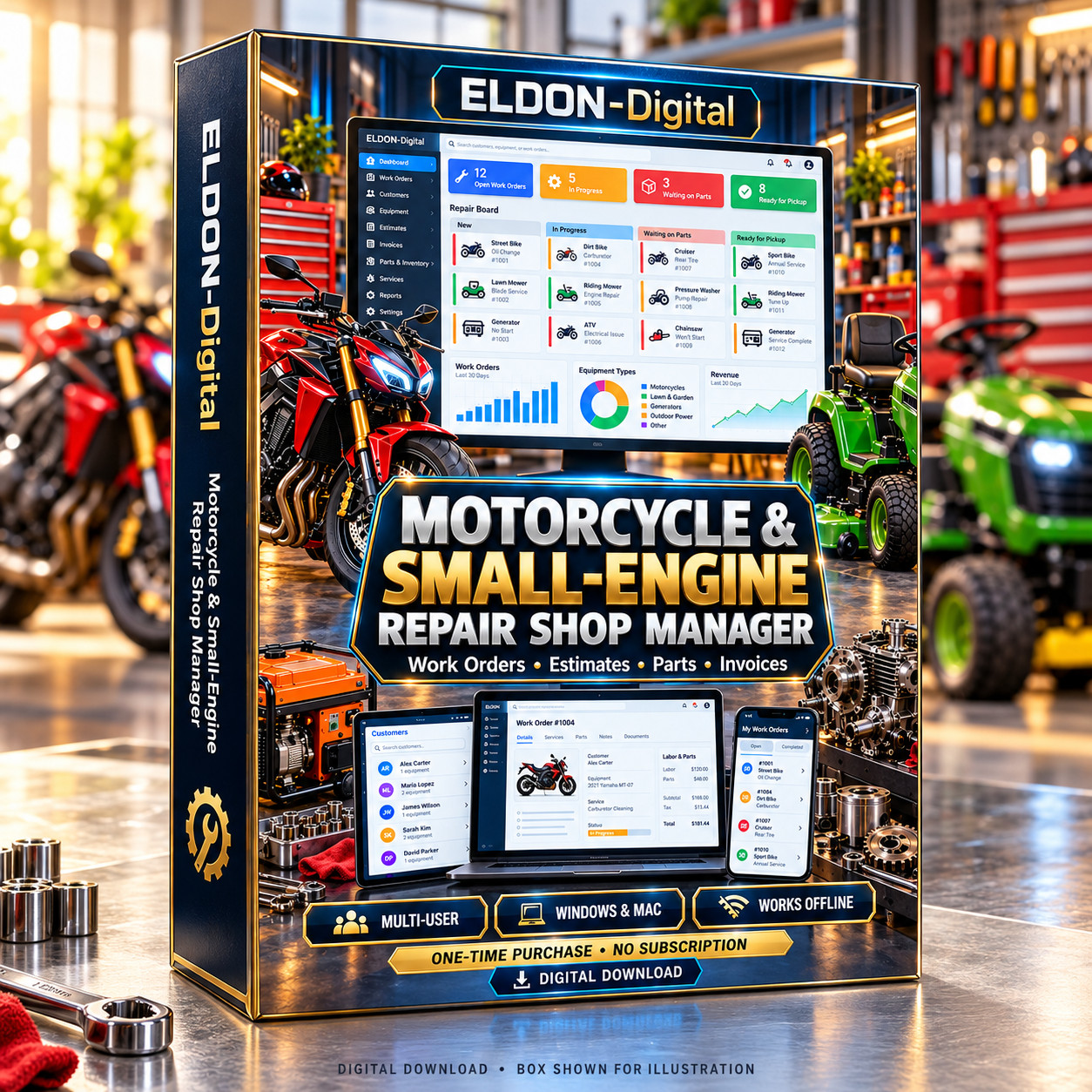 Multi-User Repair Shop Software USB Drive Motorcycle Small Engine Windows Mac
