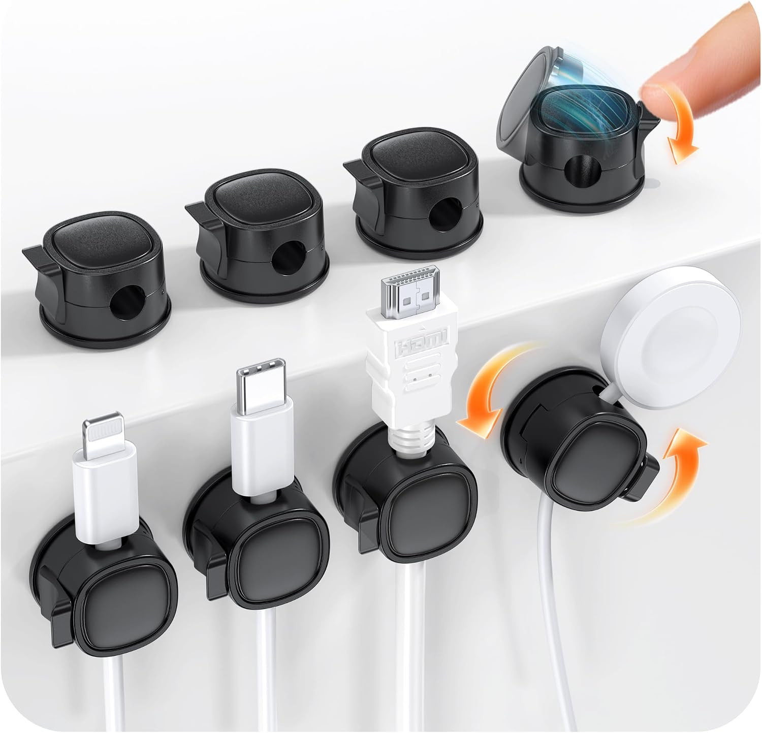 8 Pack 360° Rotatable Cable Clips Cord Organizer,Desk Cable Management