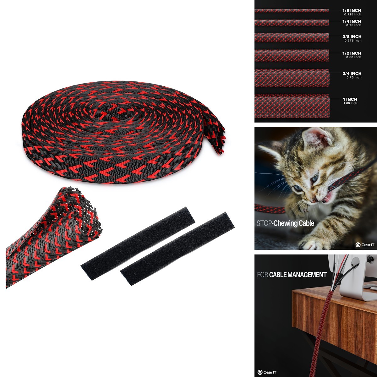 GEARit 25 Feet 3/4 Inch Split Sleeve Cord Covers Cable Protector - Black/Red