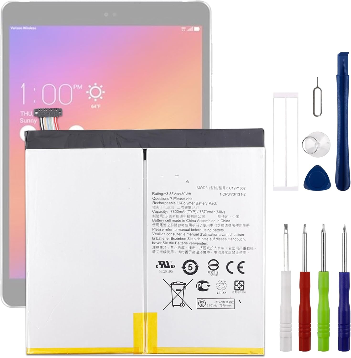 C12P1602 3.85V 7800mAh Battery Compatible with ASUS ZenPad Z10 P001 ZT500KL 3S