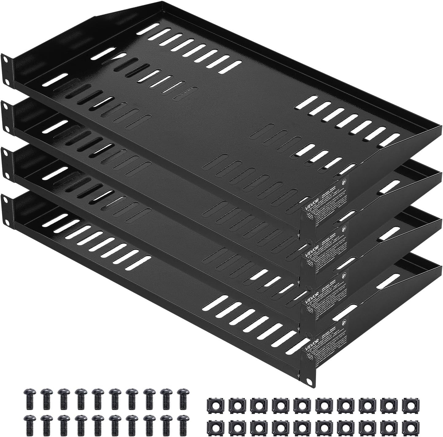 VEVOR 4PCS 1U Server Rack Shelf 19 Inch Vented Cantilever Tray 10 Deep