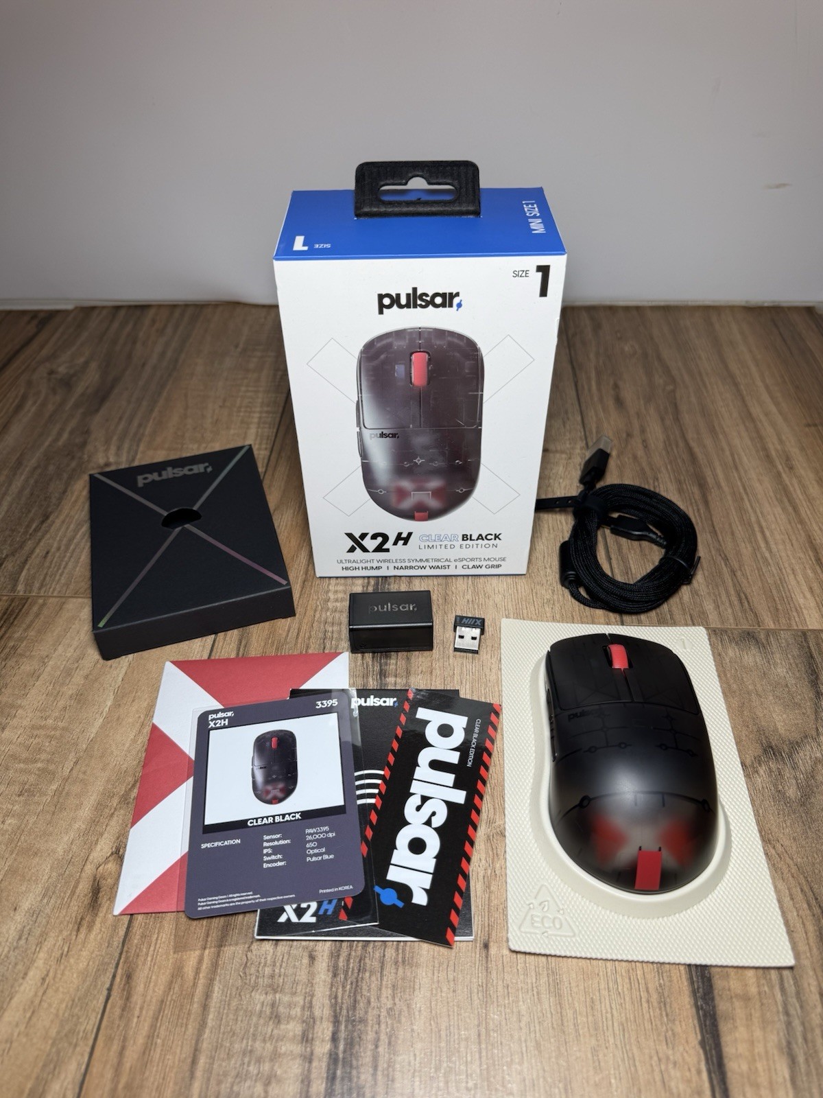 Pulsar X2H Mini Wireless Gaming Mouse Wireless Lightweight Clear Black Size 1