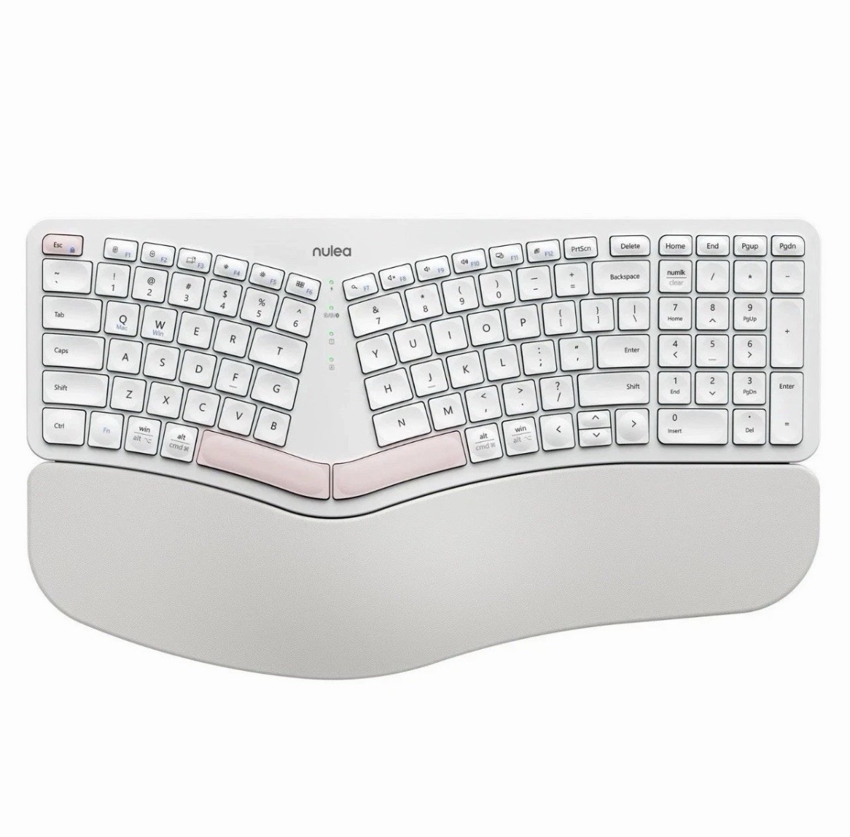 Nulea RT05B Wireless Ergonomic Split Keyboard w/ Cushioned Wrist Support - White