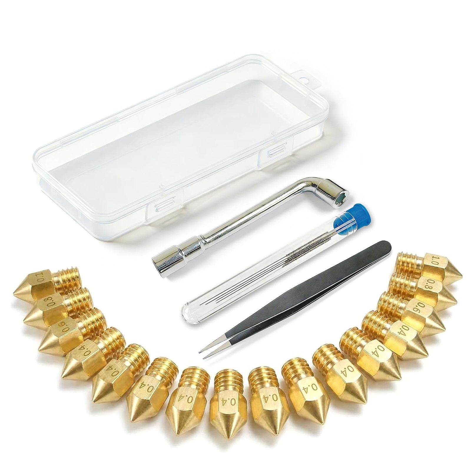 3D Printer Nozzle Kit Brass 16pcs MK8 Compatible with Ender 3, CR-10 Series