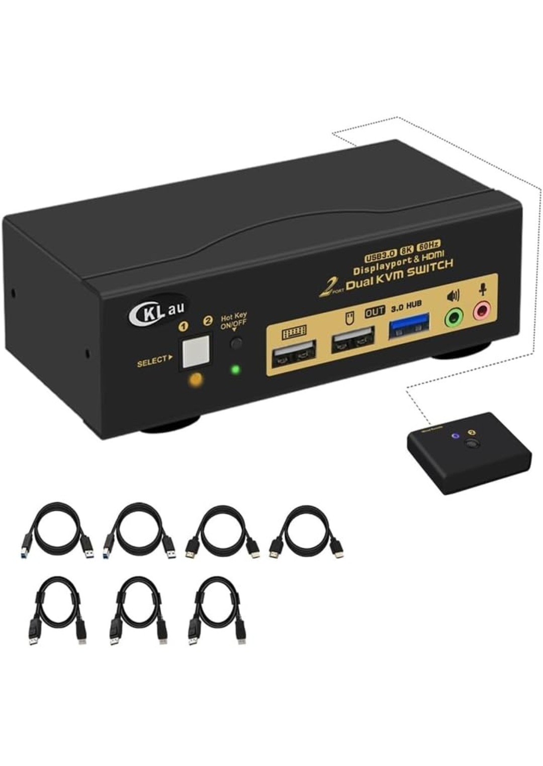 CKLau 2 Port USB 3.0 Dual Monitor KVM Switch CHLau-322DH-4