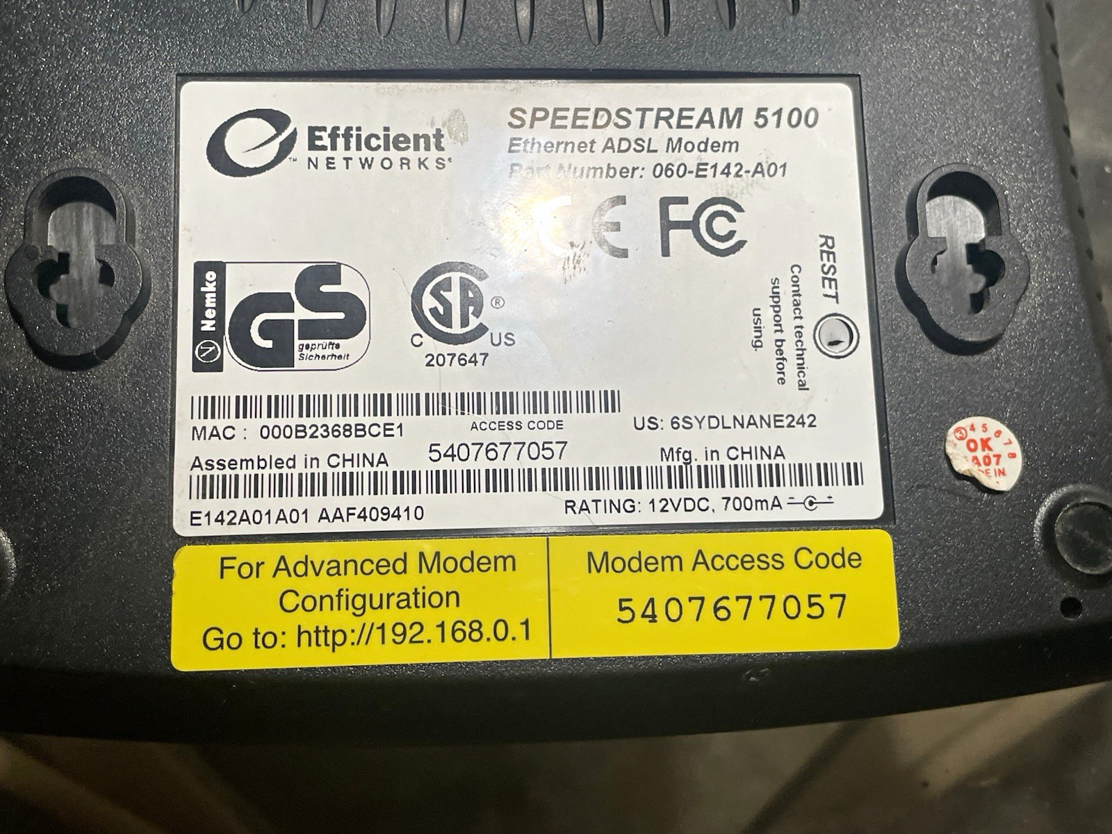 Efficient Networks SpeedStream 5100 ADSL Ethernet Modem Black