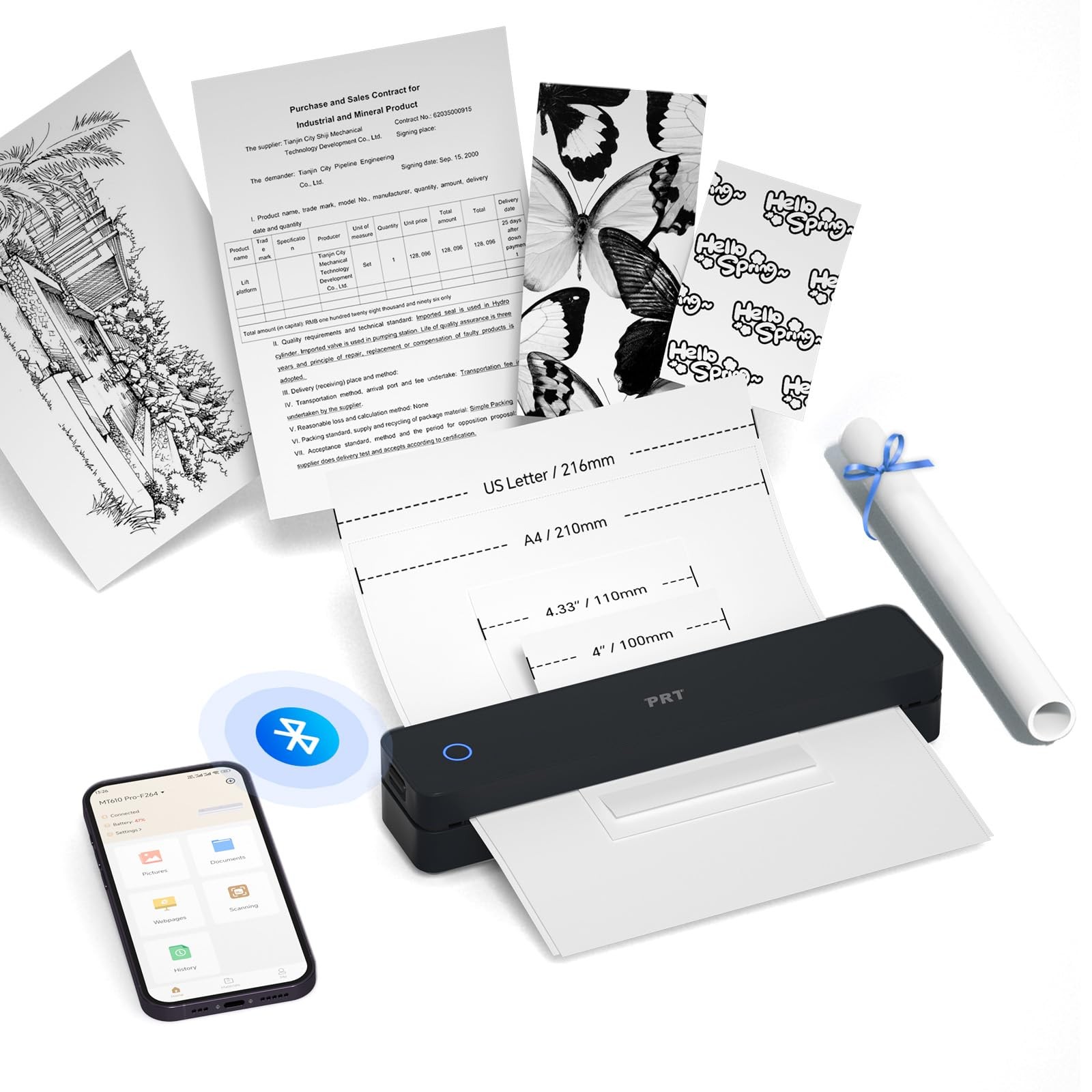 PRT Portable Thermal Portable Printer, Inkless Bluetooth Printer For Phone MT610