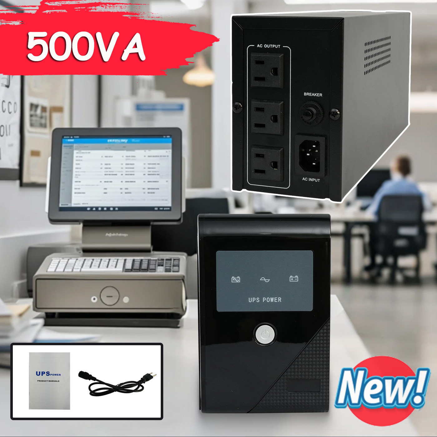 500VA 300W UPS Power Supply Surge Protector Voltage Regulator for Home Office