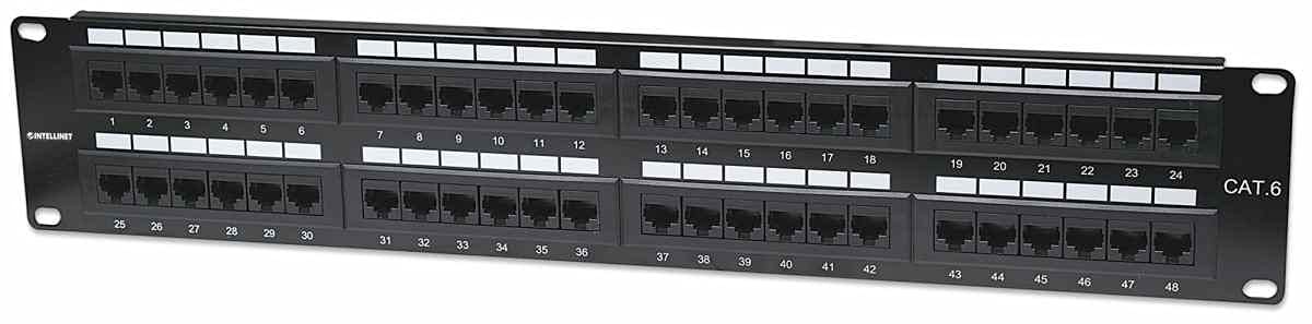 Intellinet Patch Panel, Cat6, UTP, 48-Port, 2U, Black Black UTP, 48-Port, 2U Cat