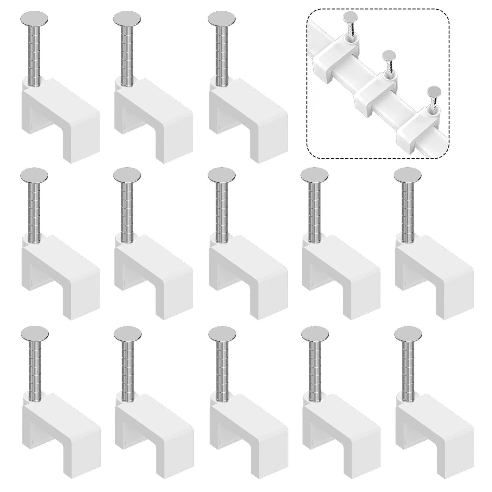 200 PCS Cable Clips 8mm Nail In Ethernet Cat6 Cord Wire Wall Fastening Set