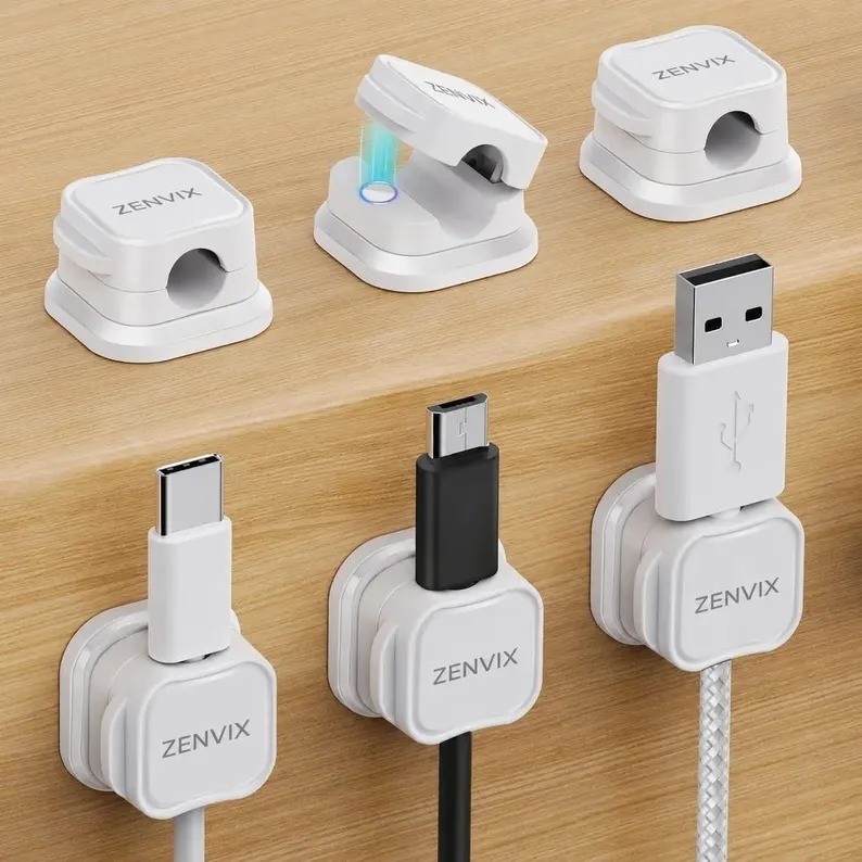 ZENVIX 6 Pack Cable Organizer Clips Adhesive Cord Holders for Desk Charger Cable
