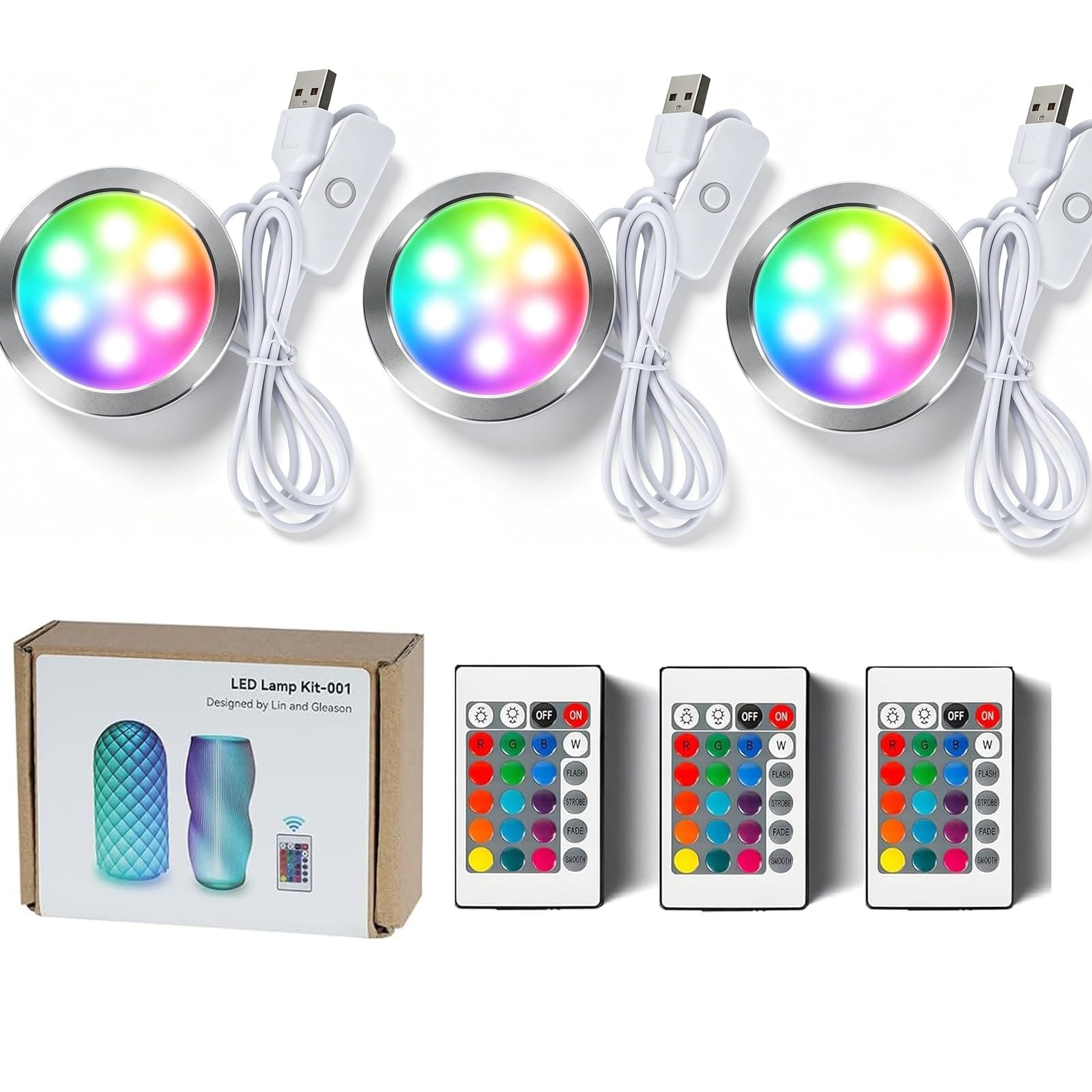 RGB Lamp Kit 001, 3D Printed Model Kit, Remote 15-Color, 3 Pack